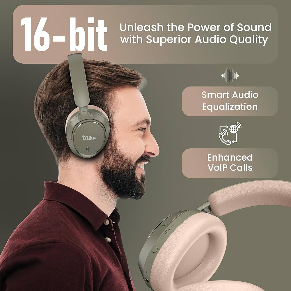 truke New Launch Aura Bass V2 Over The Ear Headphone with 50H of Playtime, 40mm Titanium Drivers, Dual Pairing Headset, 40ms Ultra Low Latency, ENC, Premium Design & Comfort - Forest Green