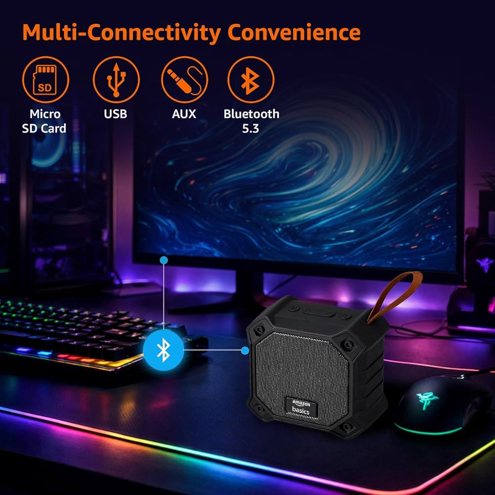 Amazon basics amazon basics Visit the store 4.0 4.0 out of 5 stars (5,837) amazon basics 5W Bluetooth 5.3 Speaker, Upto 36 Hrs Playtime, True Wireless Technology, Built in Mic, Multiple Connectivity Modes (Black)